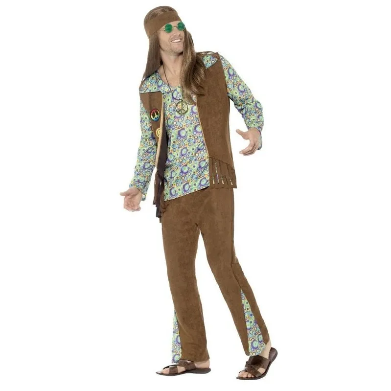 60s Hippie Costume, with Trousers, Top, Waistcoat