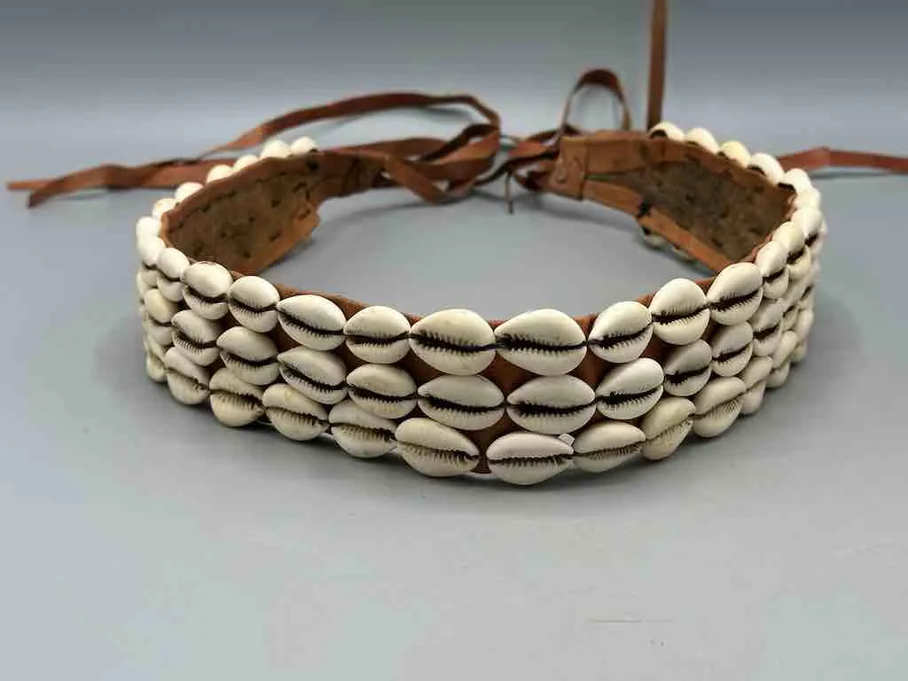 African Cultural Wide Real Cowrie Shell-Leather Tie-Closure Belt - 3 colors