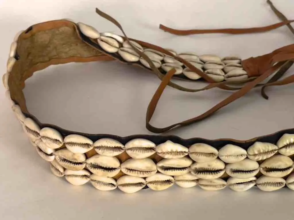 African Cultural Wide Real Cowrie Shell-Leather Tie-Closure Belt - 3 colors