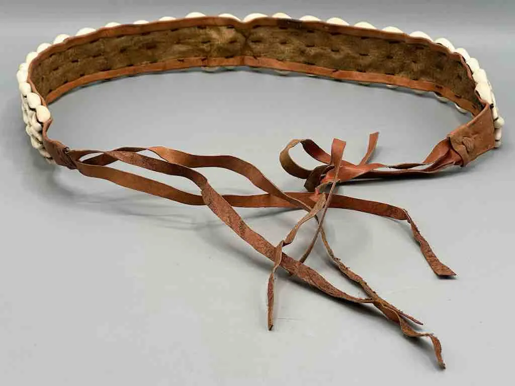 African Cultural Wide Real Cowrie Shell-Leather Tie-Closure Belt - 3 colors