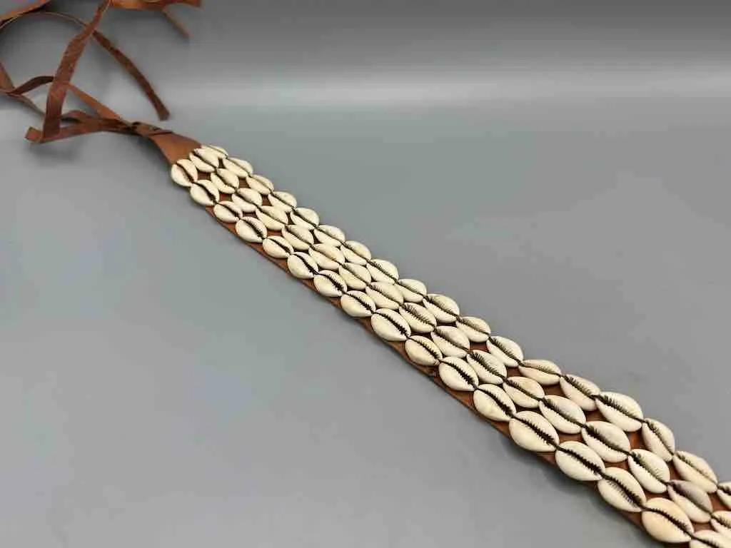 African Cultural Wide Real Cowrie Shell-Leather Tie-Closure Belt - 3 colors