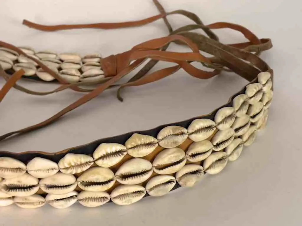 African Cultural Wide Real Cowrie Shell-Leather Tie-Closure Belt - 3 colors