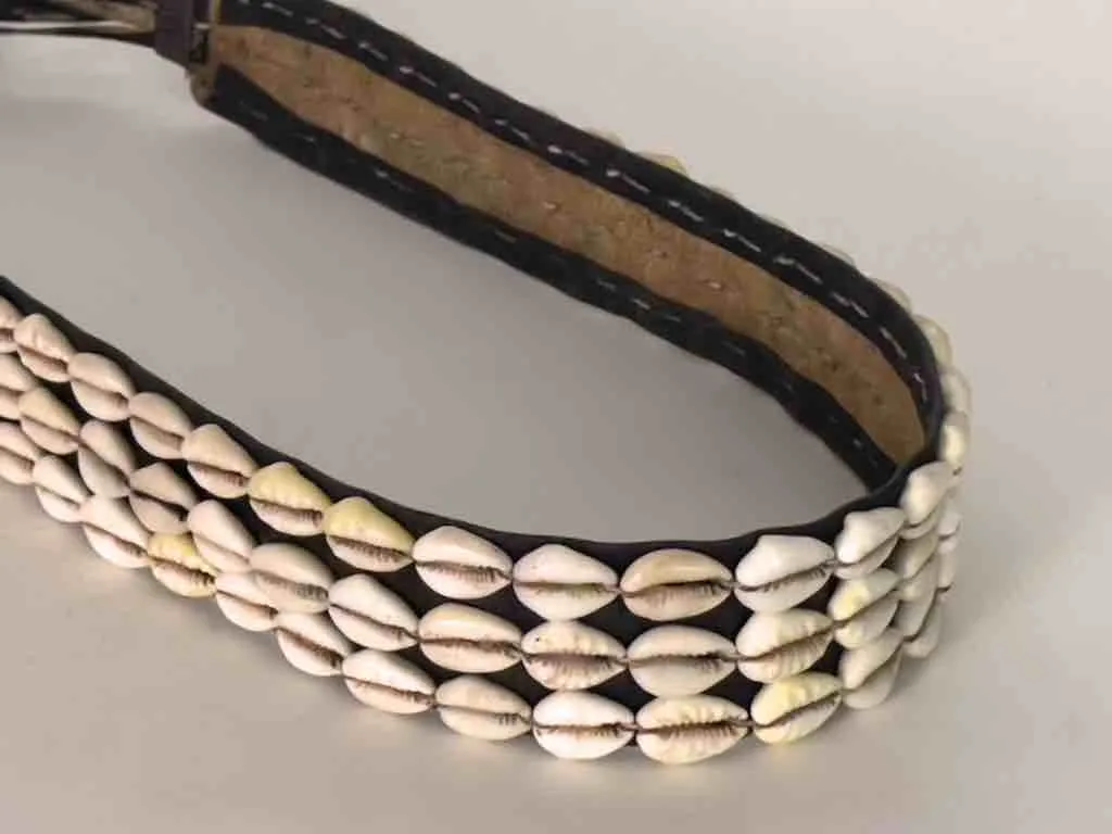African Cultural Wide Real Cowrie Shell-Leather Tie-Closure Belt - 3 colors