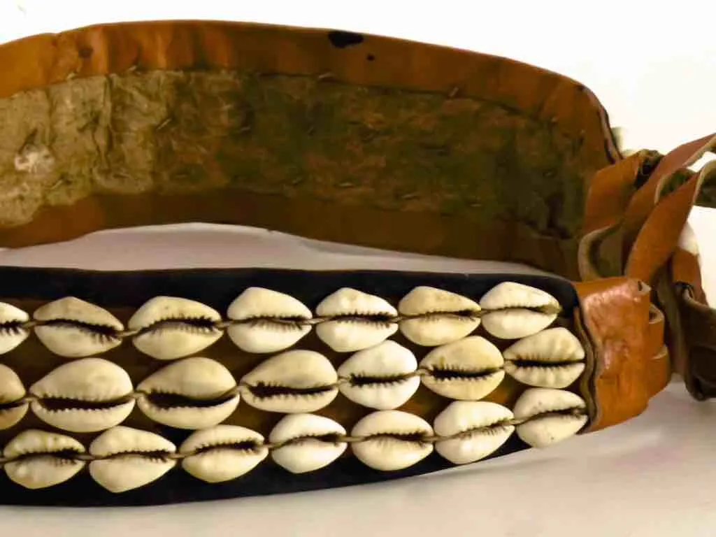 African Cultural Wide Real Cowrie Shell-Leather Tie-Closure Belt - 3 colors