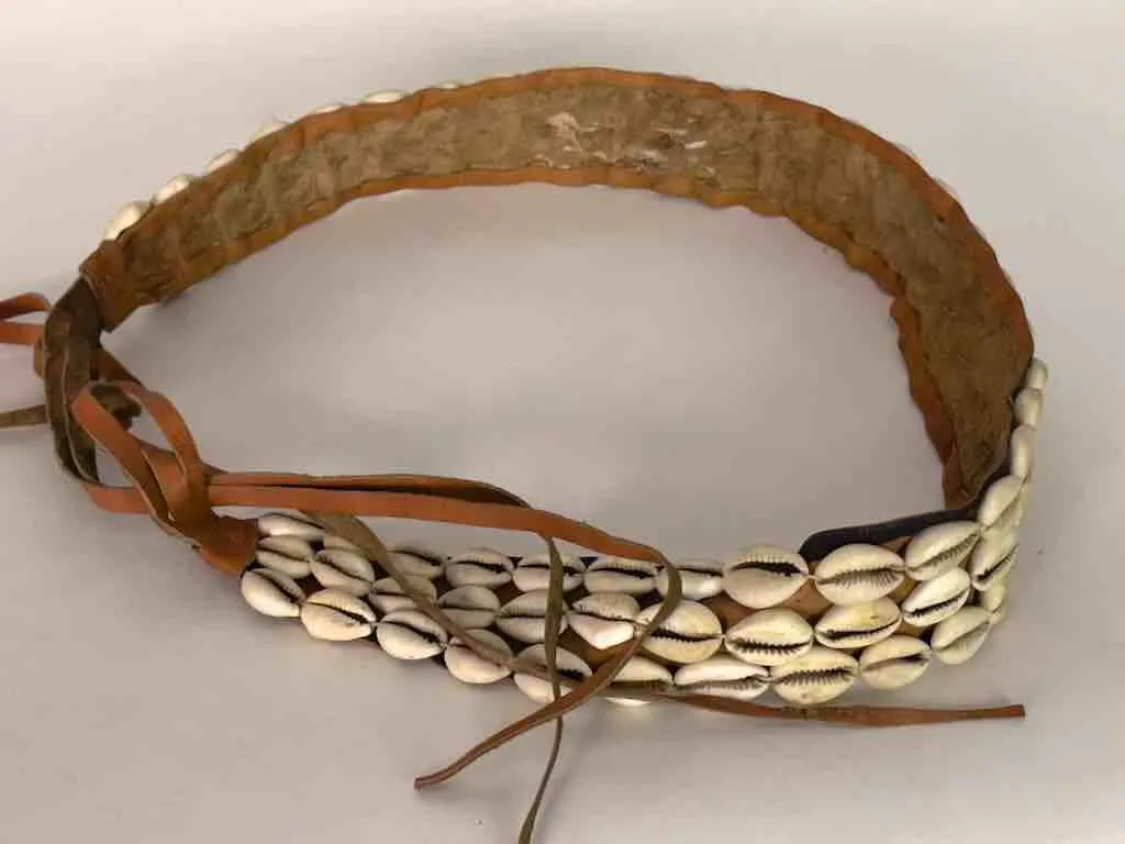 African Cultural Wide Real Cowrie Shell-Leather Tie-Closure Belt - 3 colors