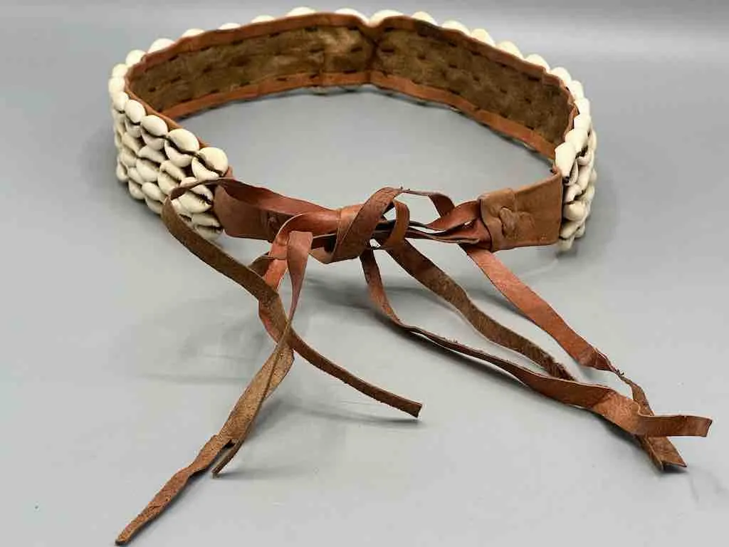 African Cultural Wide Real Cowrie Shell-Leather Tie-Closure Belt - 3 colors