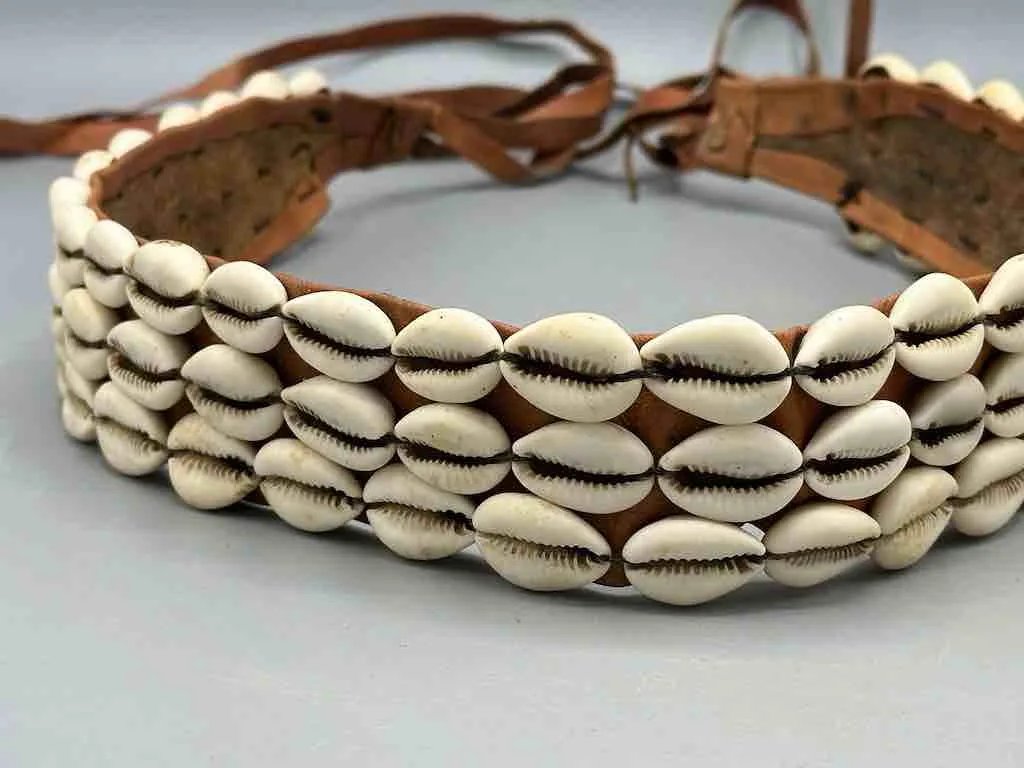 African Cultural Wide Real Cowrie Shell-Leather Tie-Closure Belt - 3 colors