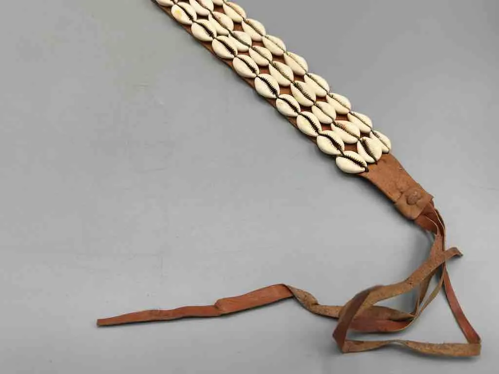African Cultural Wide Real Cowrie Shell-Leather Tie-Closure Belt - 3 colors