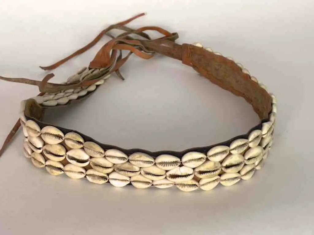 African Cultural Wide Real Cowrie Shell-Leather Tie-Closure Belt - 3 colors