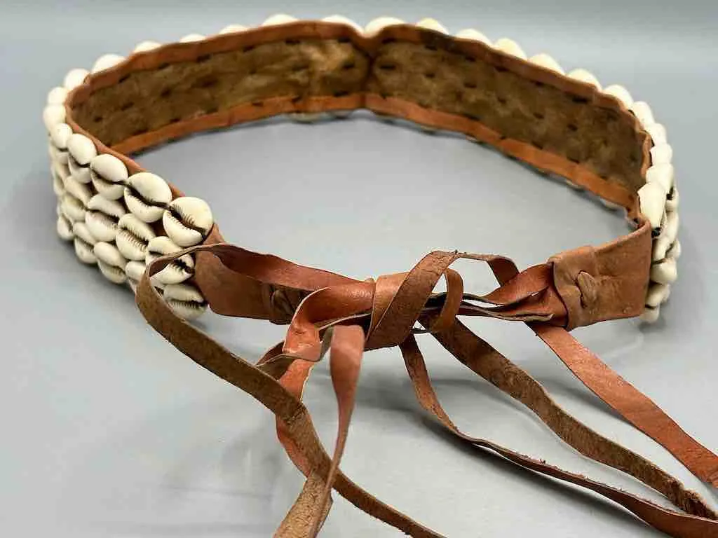 African Cultural Wide Real Cowrie Shell-Leather Tie-Closure Belt - 3 colors