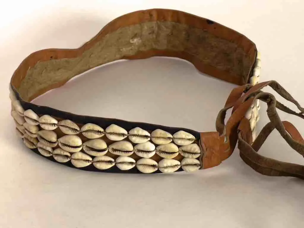 African Cultural Wide Real Cowrie Shell-Leather Tie-Closure Belt - 3 colors