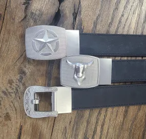 KORE BUFFALO LEATHER GUN BELT W/ WESTERN BUCKLE (BLACK)