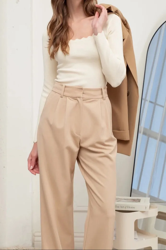 Whisper Knit Scallop Edge Long Sleeve Top (Buttercream)